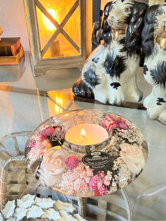 Other - Gilde Dreamlight Glass Candle Holder with Flowers "Little Rose' Made in Germany